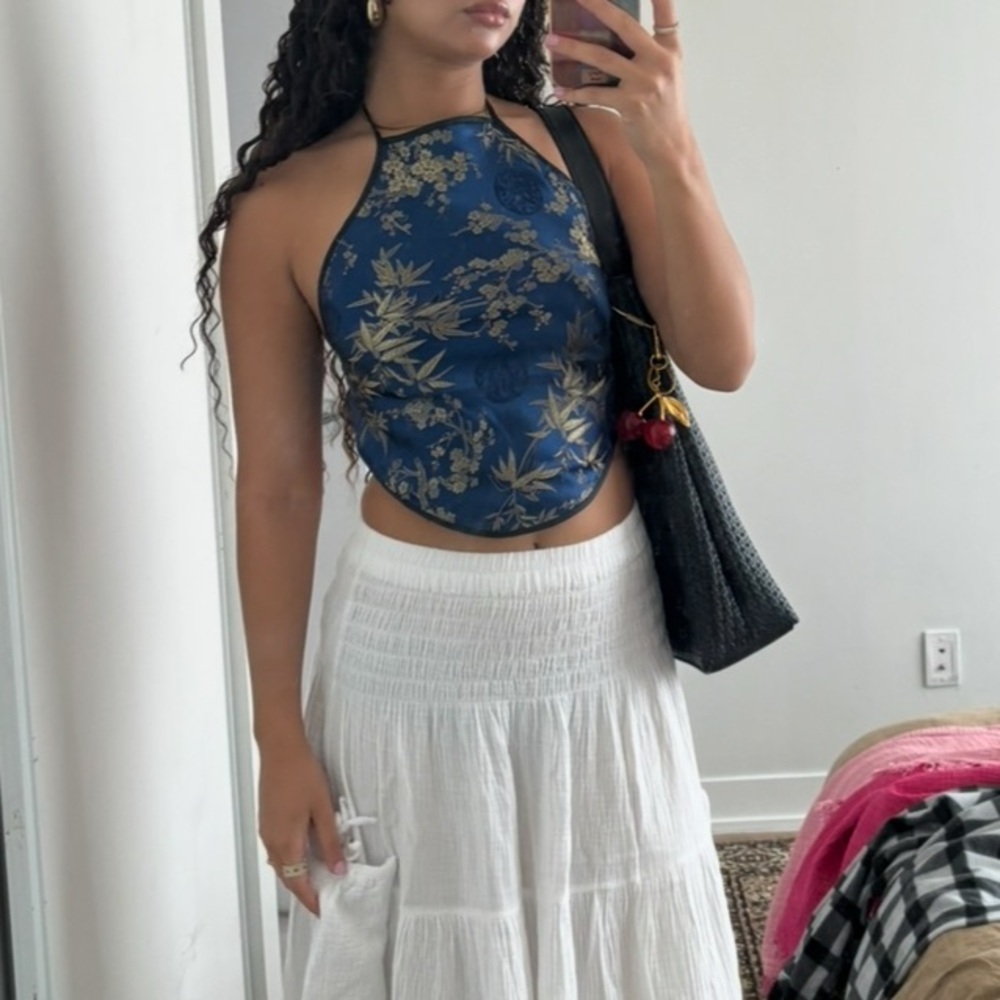 Chinese backless navy gold top